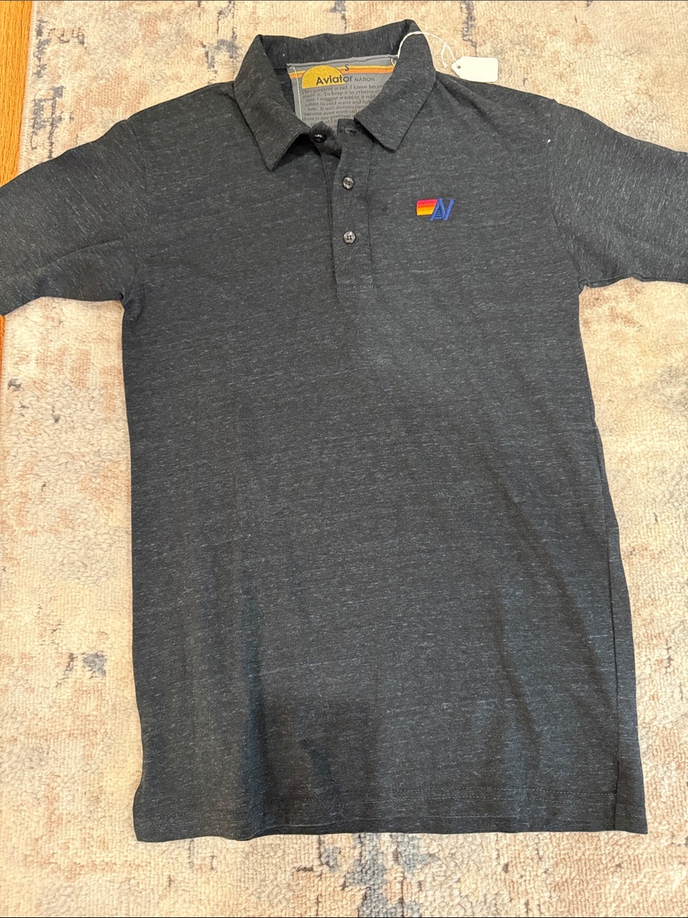 Aviator Nation Men's Charcoal Heather Polo with Rainbow Logo